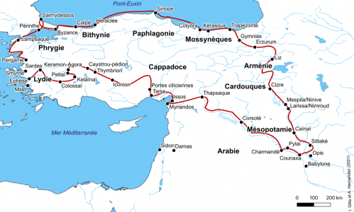 Carte de l'expedition des 10 000 avec régions antiques
