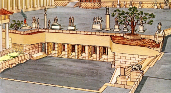 Reconstitution de la fontaine Pirène à l’époque classique