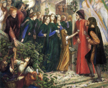 Beatrice Meeting Dante at a Marriage Feast, Denies Him Her Salutation, Dante Gabriel Rossetti, 1855