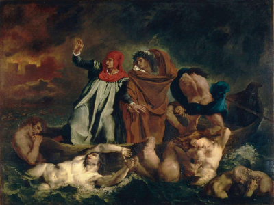 La Barque de Dante ou Dante et Virgile aux enfers par Eugène Delacroix, 1822 (source : Wikimedia).