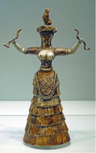 Figurine de la déesse aux serpents. Musée archéologique d'Héraklion (vers 1600 av. J.-C.)