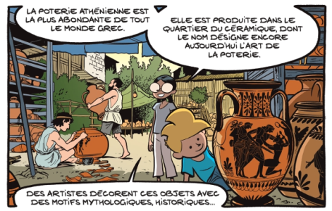 Fig. 15. – L’origine du mot céramique (La Grèce antique : Aux origines de la démocratie, p. 23  Savoia, Erre, Trondheim © Dupuis, 2024.