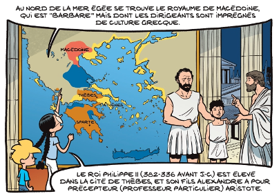 Fig. 4-5. - Cartes commentées par Ariane (La Grèce antique : Aux origines de la démocratie, p. 28) Savoia, Erre, Trondheim © Dupuis, 2024.