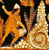 Cadmos s'apprêtant à tuer un serpent